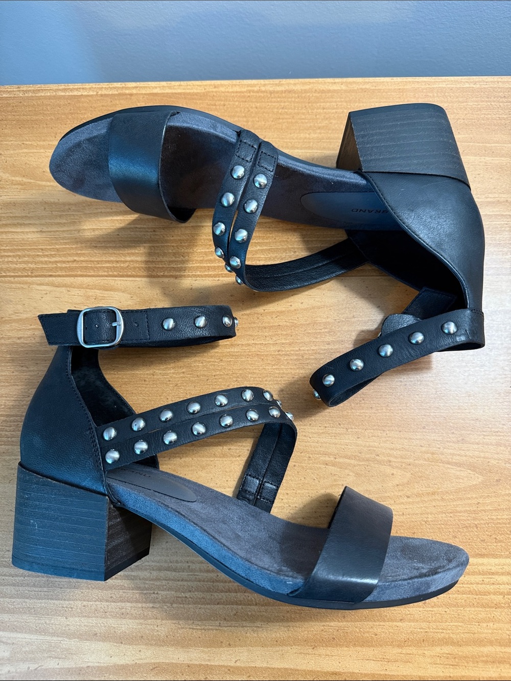 Lucky Brand Black Leather Studded Block Heel Sandals
